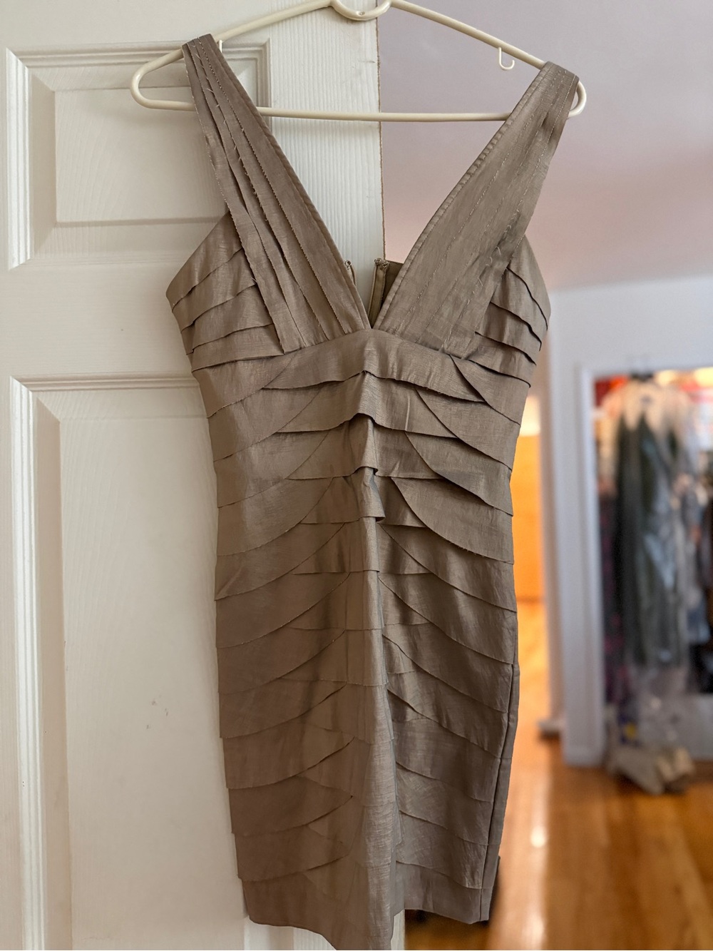 Nikibiki Taupe Layered V-Neck Mini Dress